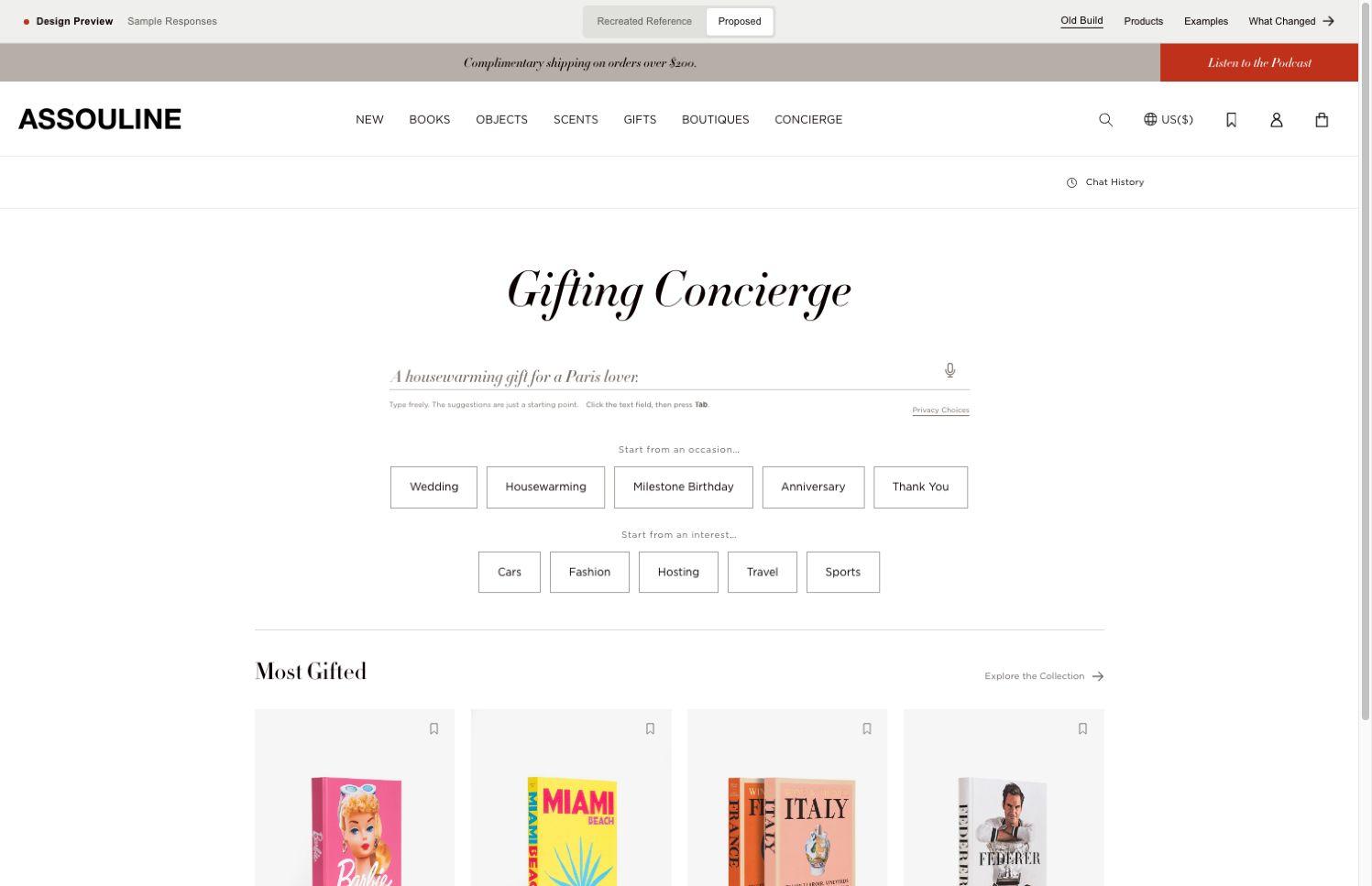 Assouline’s Gifting Concierge, with occasion and interest prompts and its Most Gifted selection