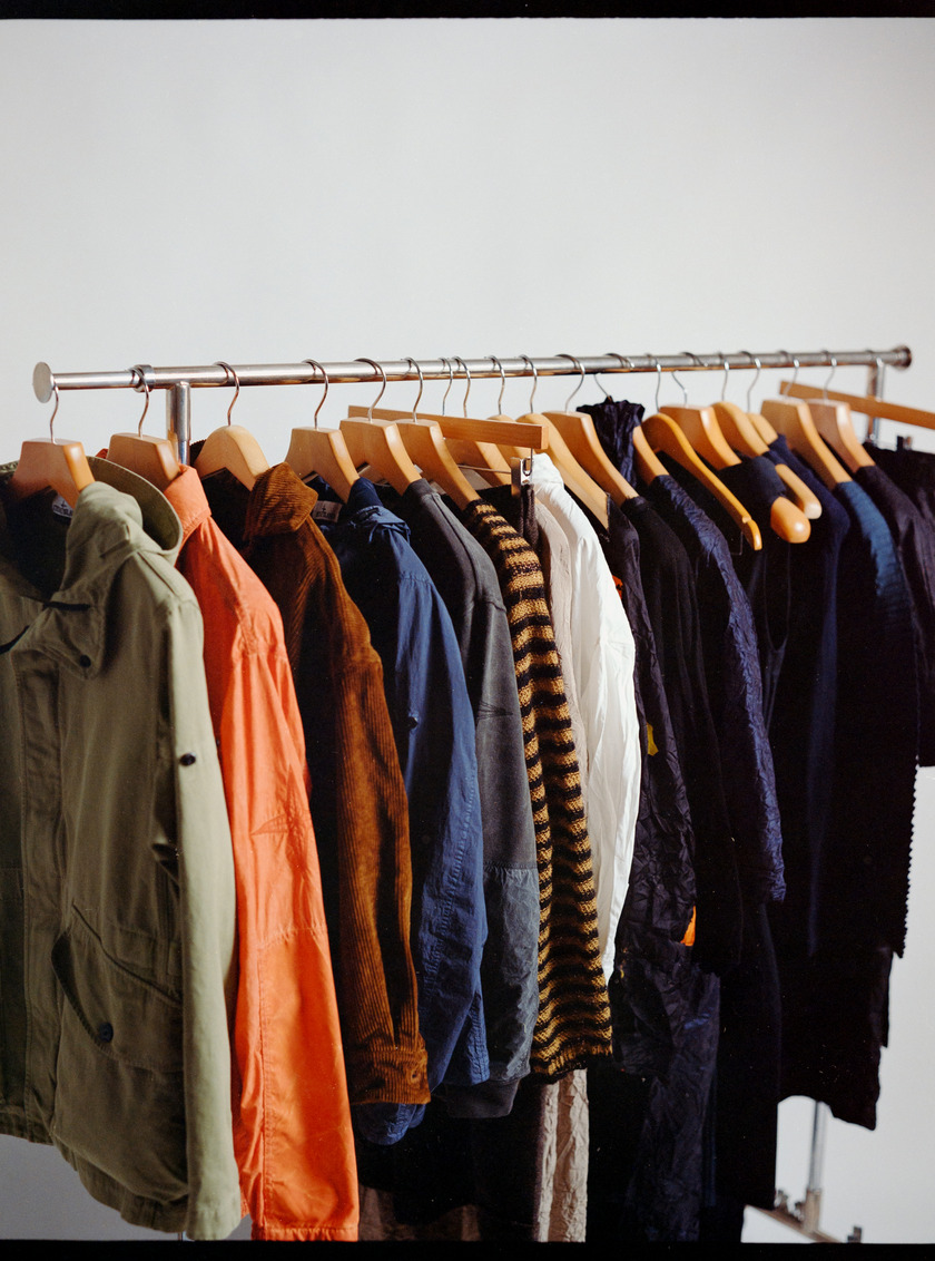Analog photograph of a rack of garments